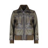 Mila olive green bomber leather jacket