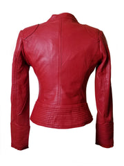 Kirby's Red Leather Jacket With Buttoned Collar
