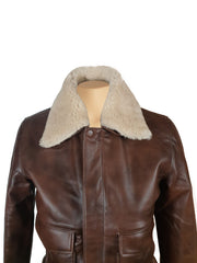 Cindy's two tone Brown A2 bomber Leather Jacket with Fur Collar