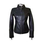 Arianne's Plain Leather Jacket With Straight Collar