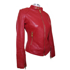 Kirby's Red Leather Jacket With Buttoned Collar