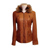 Alfie Nixon's Tan Leather Jacket With Fur Collar