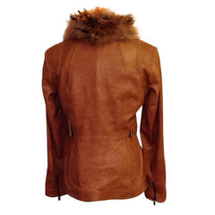 Alfie Nixon's Tan Leather Jacket With Fur Collar