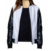 Enya's Black and White Collarless Leather Jacket