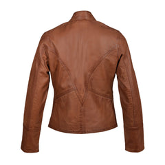 Dione's Moto Style Sand Washed Leather Jacket With Buttoned Collar