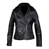 Eira's Biker Style Leather Jacket With Fur Collar