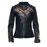 Delilah's Bohemian Chic Leather Jacket With Tribal Hand Embroidered Fabric