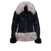 Cecily's Black Shearling Sheepskin With Fox Fur Trim