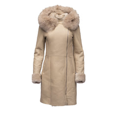 Gracie's Hooded Sheepskin Shearling Jacket With Fox Fur