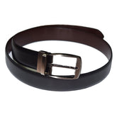Black and brown reversible leather belt with wave print