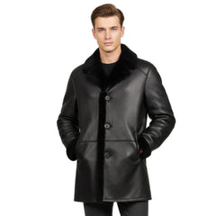 Christian black shearling car coat