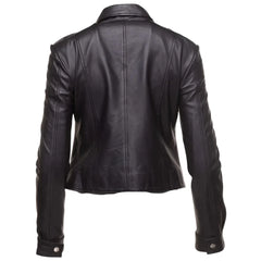 Aria Black Cropped Leather Jacket with Snap Button Closure