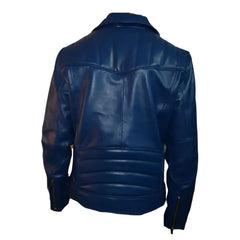 Blue Leather Biker Jacket