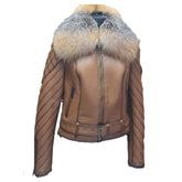 Lumins quilted shearling jacket with crystal fox fur