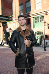 Griffin Double Breasted Black Croc Print Shearling Overcoat