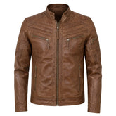 Brown moto style jacket with patterns