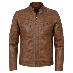 Brown moto style jacket with patterns
