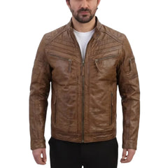 Brown moto style jacket with patterns