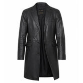 Black leather 3/4 length trench coat
