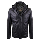 Dapper zip up leather jacket with hoodie