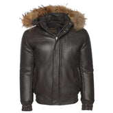 Castillo Brown winter leather jacket with hoodie