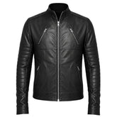 Men's leather jacket with straight zip up collar