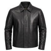 Plain black classic leather jacket with collars