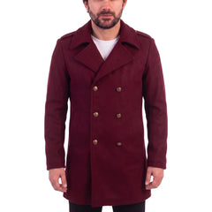 Men's Burgundy Wool 3/4 double breasted coat