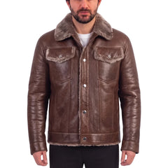 Dashiell brown trucker shearling jacket