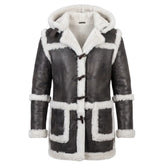 Rayyan's 3/4 length Rancher hooded shearling coat
