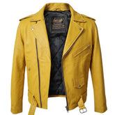 Olson's Yellow Belted Leather Biker Jacket