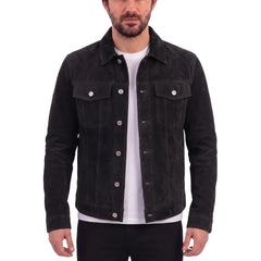 Hart's black suede trucker leather shirt