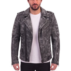 Miles Stone Wash Leather Biker Jacket