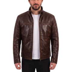 Morton's Vintage Oiled moto style jacket with collar belt