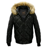 Joel Diamond Quilted & Hooded Leather Puffer Jacket