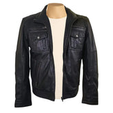 Benson zip up leather jacket with flap pockets