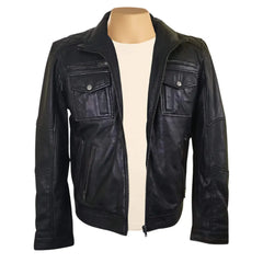 Benson zip up leather jacket with flap pockets