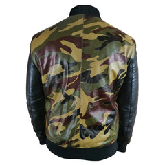 Bomber Camouflage Military print leather jacket with Back sleeves