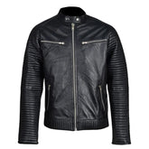 Haworths moto style leather jacket with ribbed stitched sleeves