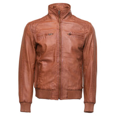 Beltrans sand washed leather jacket with stretch leather hems & cuffs
