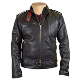 Dalton Bubble Textured moto leather jacket with collar belt