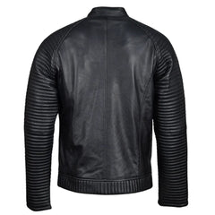 Haworths moto style leather jacket with ribbed stitched sleeves