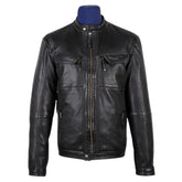 Men's Bonito Black Leather Jacket with flap pockets