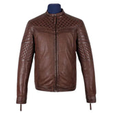 Men's Tawton Brown Leather Jacket with quilted panels