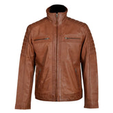 Bogdans brown leather jacket with shoulder and arm patches
