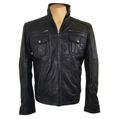 Benson zip up leather jacket with flap pockets