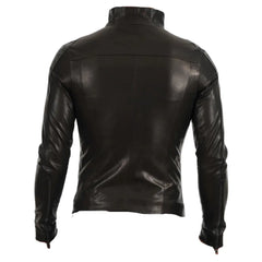 Black leather jacket with high neck pullover