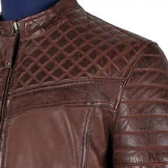 Men's Tawton Brown Leather Jacket with quilted panels