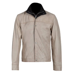 Barnes Bone White Hand Waxed Double Collar Leather Jacket