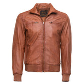 Beltrans sand washed leather jacket with stretch leather hems & cuffs